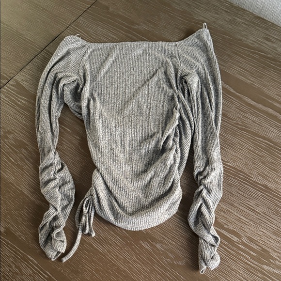 Like new Express Gray Long Sleeve Wrap Top with Ruching Detail - Picture 7 of 7